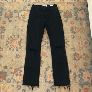 Frame Denim High-Rise Straight Leg Jeans in Black